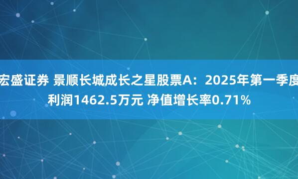 宏盛证券 景顺长城成长之星股票A：2025年第一季度利润1462.5万元 净值增长率0.71%